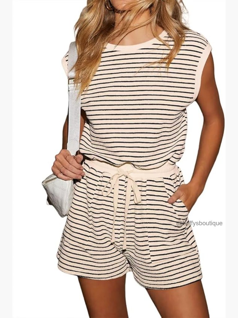 Women's Short Sleeve Romper Jumpsuit Casual Adjustable Waistband Onesie